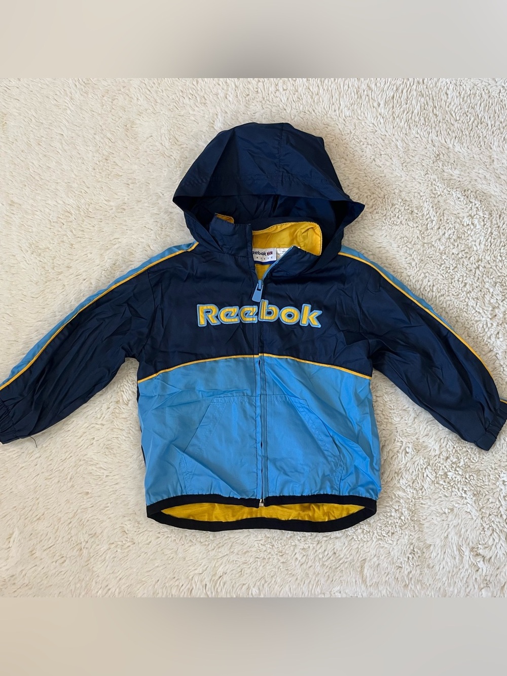 Reebok Vintage Navy and Light Blue Hooded Windbreaker Sz 2t